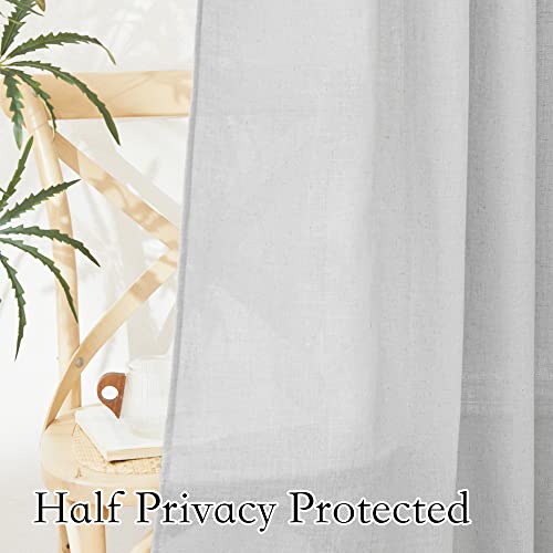 Short Linen Sheer Curtains for Small Kitchen Cafe Bathroom Window (Dove Grey / 52"W x 45"L (Pack of 2))