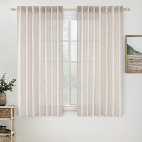 White Linen Curtains 52x54 Inch Length 2 Panels for Bedroom (52"W x 54"L (Pack of 2) / Bleached Linen)