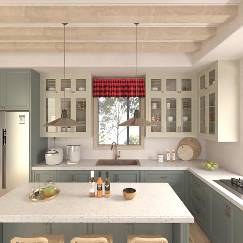 Short Curtains For Windows Treatment Buffalo Check Plaid Christmas Valances Gingham 1 Panel Tiers Rod Pocket Red and Black Decor Small Curtains Over Sink For Kitchen (54"W x 16"L (Pack of 1) / Red and Black)