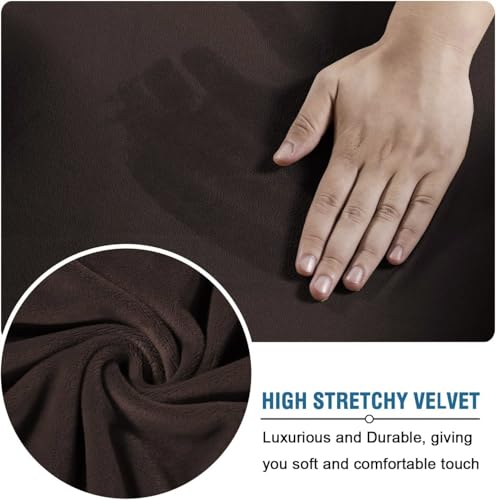Real Velvet Plush 3 Piece Stretch Sofa Covers Couch Covers for 2 Cushion Couch Sofa Slipcovers Width Up to 90 Inch Feature Thick Soft Stay in Place (2 Cushion Sofa / Brown)