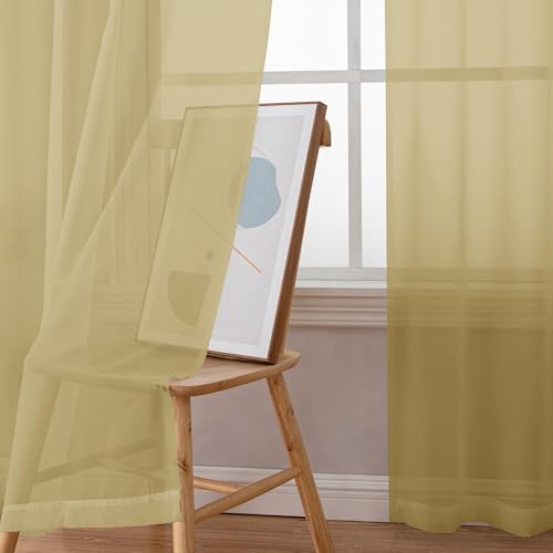 Gold Sheer Curtains 120 Inches Long (Gold / 59"W x 120"L (Pack of 2))
