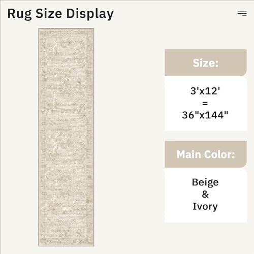 Washable 3x12 Hallway Runner Rug Non (Beige / 3' x 12' (Runner))