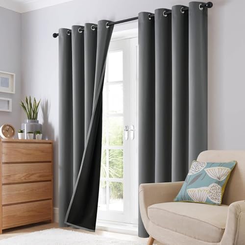 Grey 100% Blackout Curtains Room Darkening Living Room 84 Inch (Grey / 38"W x 84"L (Pack of 2))