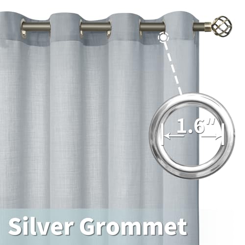 63 Inch Length Faux Linen Curtains for Bedroom 2 Panels (52"W x 63"L (Pack of 2) / Silver Grommet-haze Blue)
