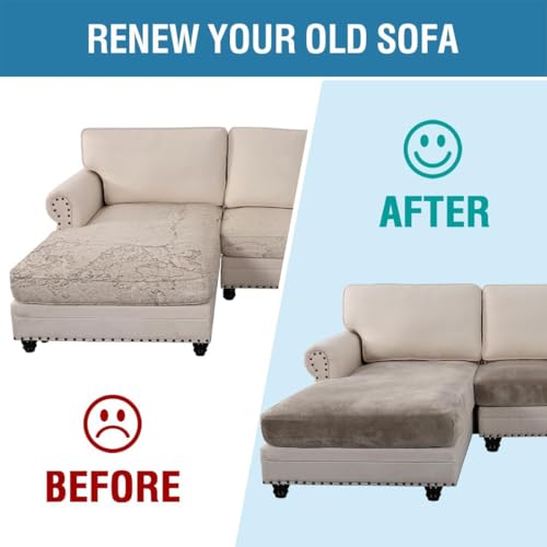 Velvet Stretch Sectional Couch Covers 4 Pieces Sofa Seat Cushion Covers L Shape Separate Cushion Couch Cover for Both Left (Taupe / 3 Seater + Chaise)