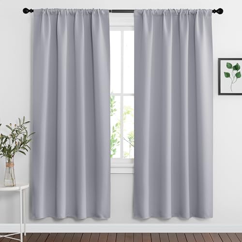 Blackout Curtains for Bedroom Living Room Nursery 72 inches Long (Silver Grey / 34"W x 72"L (Pack of 2))