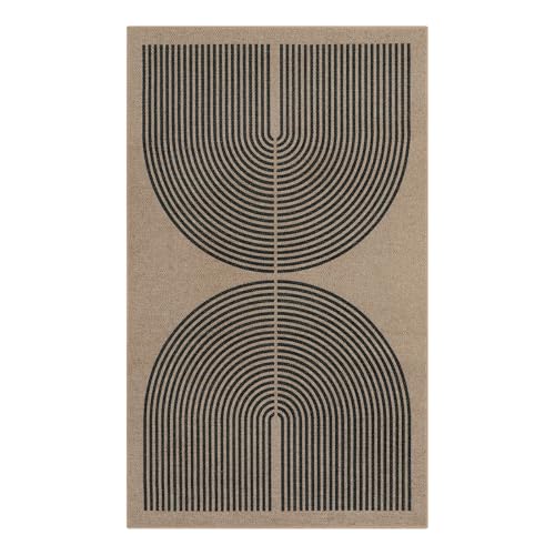 Modern Rainbow Easy Jute Rug (3' x 5' (Rectangular) / Nature/Black Rainbow)