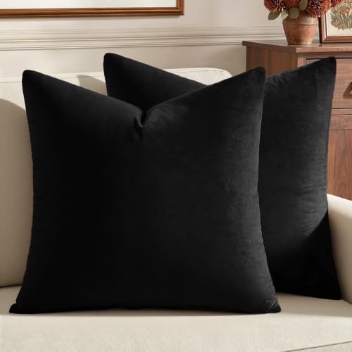 28x28 Inch Pack of 2 Euro Velvet Throw Pillow Covers Black (28" x 28" (Pack of 2) / Black)