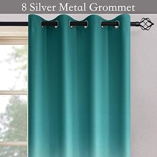 Teal to Grey White Ombre Room Darkening Curtains 72 Inch (52"W x 72"L (Pack of 2) / Teal to Grayish White)