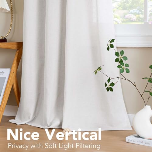 Linen Semi Sheer Blended Energy Efficient Light Filtering Linen Textured Curtains Not Solid (52"W x 45"L (Pack of 2) / Heathered White)