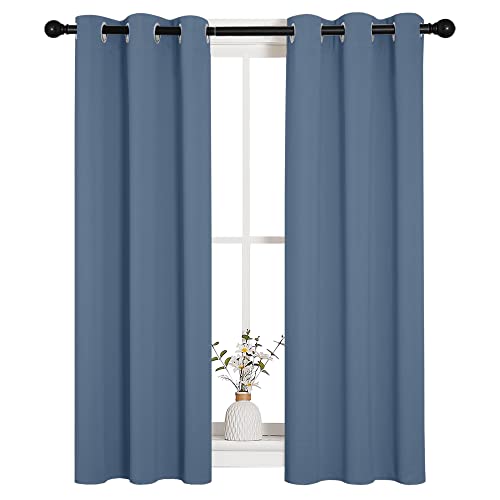 Thermal Insulated Curtains Blackout Draperies (Stone Blue / 29"W x 45"L (Pack of 2))