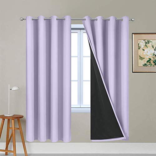 Lilac 100% Blackout Curtains 72 Inches Long for Bedroom 52" Wide (52"W x 72"L (Pack of 2) / Lilac)