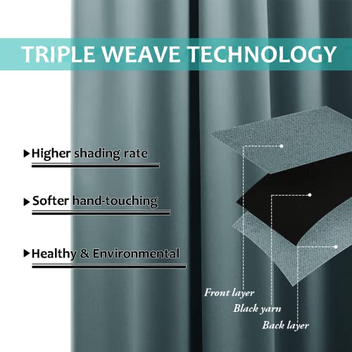 100% Blackout Short Curtains with Black Liners (Greyish Blue / 37"W x 40"L (Pack of 2))