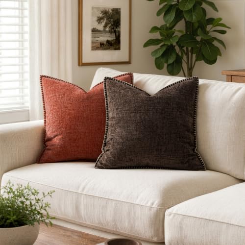 Decorative Couch Throw Pillow Covers 20x20 Inch Dark Brown 2 Pack (Reddish Brown / 20" x 20" (Pack of 2))