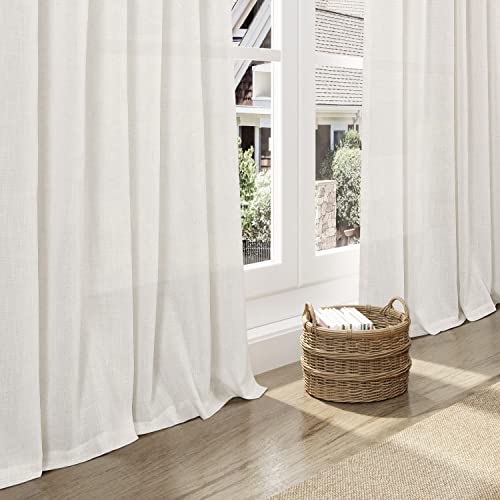 Cream Cafe Curtains 54 Inch Length for Kid Bedroom Office Back Tab Pocket Semi Sheer Short Linen Cream Curtain Tiers for Small Bathroom Window Basement 42x54 (42"W x 54"L (Pack of 2) / Natural)