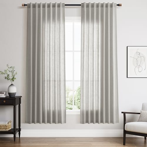 Light Gray Linen Curtains 72 Inches Long for Living Room Bedroom Light Filtering Semi Sheer Curtain Back Tab Rod Pocket Grey Simple Modern Farmhouse Decor Neutral Window Drapes 52x72 (52"W x 72"L (Pack of 2) / Light Grey)