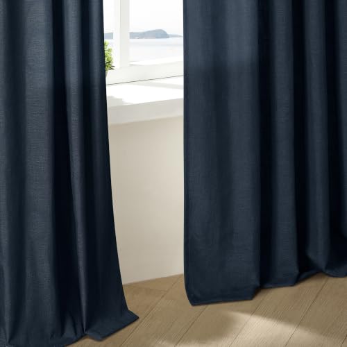 Navy Pinch Pleated Linen Semi Sheer Short Curtains 45 Inch Length 2 Panels (Navy / 40"W x 45"L (Pack of 2))