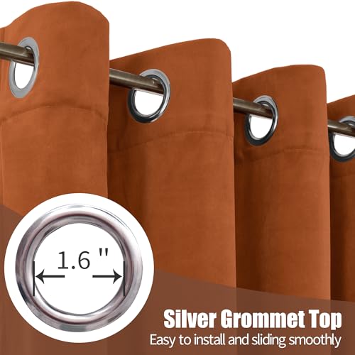 Burnt Orange Velvet Blackout Curtains for Living Room (Burnt Orange / 52"W x 90"L (Pack of 2))