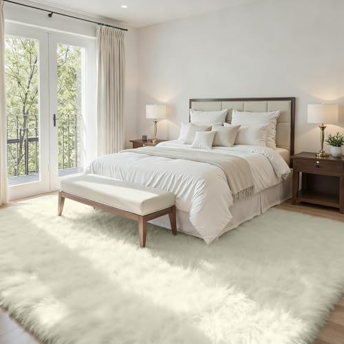 5x8 Fluffy Shag Area Rugs for Living Room Bedroom (Cream White / 5' x 8' (Rectangular))