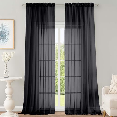 Extra Long Black Sheer Curtains 144 Inches 2 Panels for Living Room (Black / 59"W x 144"L (Pack of 2))