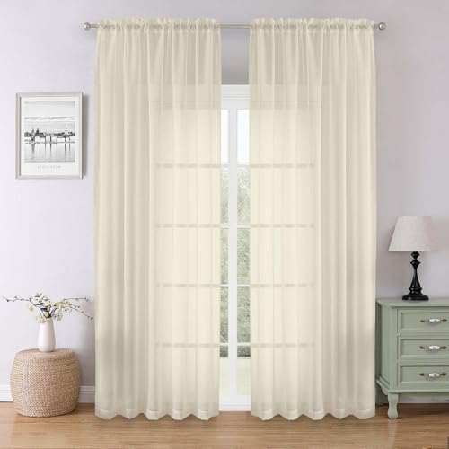 Cream Sheer Curtains for Bedroom 90 Inches Long 2 Pcs (Cream / 59"W x 90"L (Pack of 2))