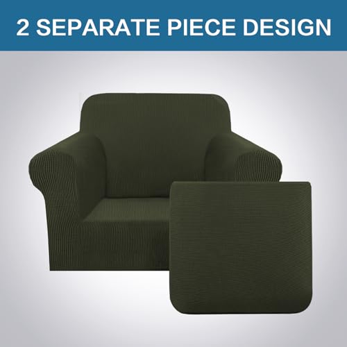 2 Piece Couch Cover Stretch Stylish Chair Cover Furniture Cover (Small / Olive)