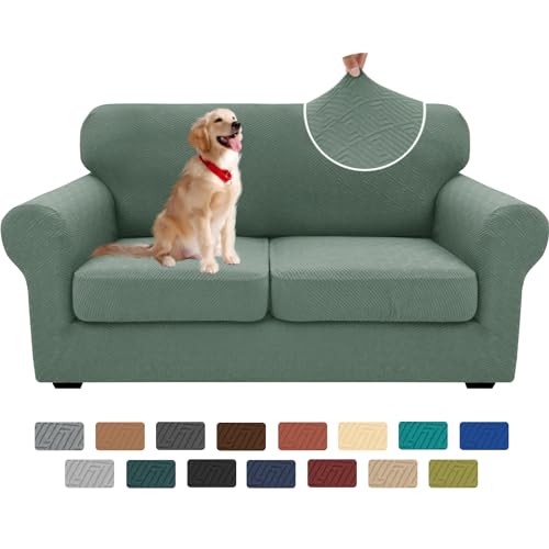3 Piece Stretch Loveseat Sofa Cover (55"-69"(2 Cushions) / Pea Green)
