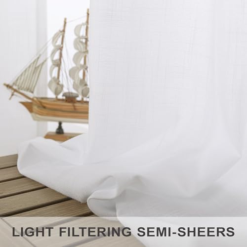White Linen Sheer Drape 104 Inch Curtains for Living Room Custom Curtains 2 Panels Set Back Tab Pleated Modern Farmhouse Light Filtering Ceiling to Floor for Large Window 52 x 104 Long Curtain (52"W x 104"L (Pack of 2) / Pure White)
