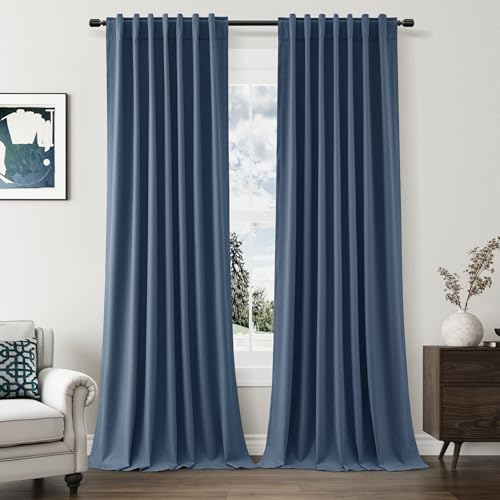100% Blackout Curtains 84 Inch Length 2 Panels Set for Living Room Bedroom Back Tab Thermal Insulated Black Out Linen Drapes Room Darkening Window Curtains 84 Inches Long (Denim Blue / 52"W x 84"L (Pack of 2))