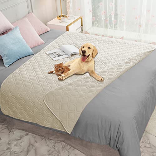 Waterproof Blanket Reversible Dog Bed Cover Pet Blanket for Furniture Bed Couch Sofa (52x82 Inch (Pack of 1) / Ivory)