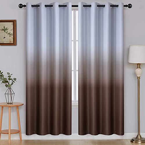 Ombre Gradient Brown White to Gray Curtains for Bedroom (52"W x 72"L (Pack of 2) / Brown and White)
