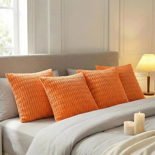 4 Packs Decorative Throw Pillow Covers for Living Room Couch Bed (16" x 16" (Pack of 4) / Orange)