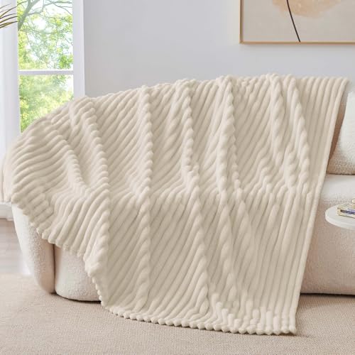 Ribbed Twin Blanket for Couch & Bed (Beige / Twin(60"x80"))