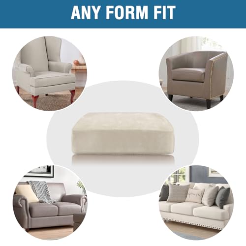 Velvet Stretch Couch Cushion Cover Plush Cushion Slipcover for Chair Loveseat Sofa Cushion Furniture Protector Seat Cushion Sofa Cover (Ivory / 2 Cushion Loveseat)