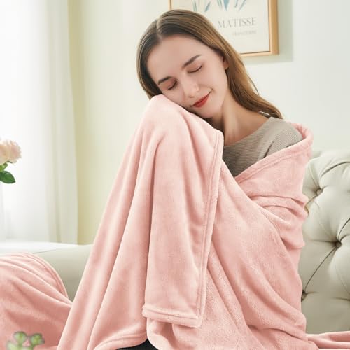 Fleece Blanket Soft Plush Throw for Couch Pink Morn 50"x60" (Pink Morn / Throw(50"x60"))