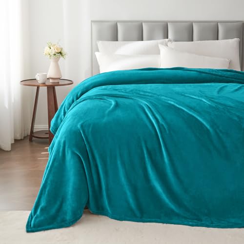 Fleece Blanket Soft Plush Queen Size Bed Blanket Teal Blue 90"x90" (Teal Blue / Queen(90"x90"))