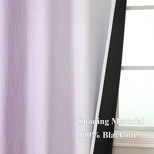 Lilac and Greyish White Ombre Blackout Curtains for Bedroom 45 Inch Long (Lilac and Greyish White / 52"W x 45"L (Pack of 2))