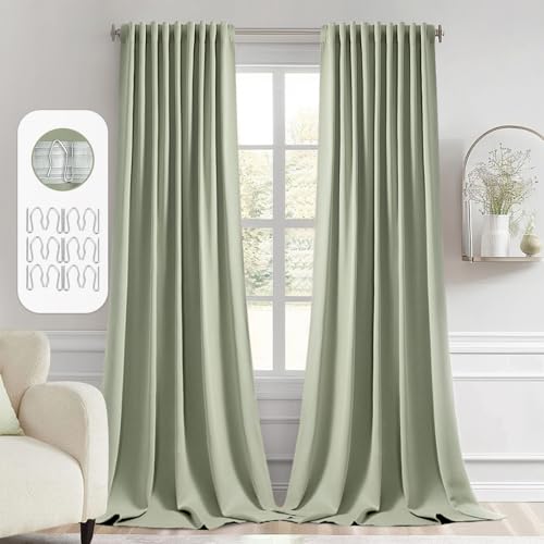 Sage Green Back Tab Blackout Curtains 52x120 Inch Long 2 Panels Set (Sage Green / 52"W x 120"L (Pack of 2))