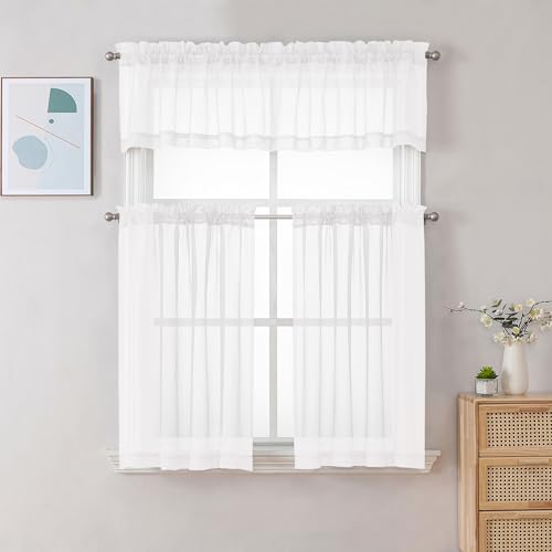 Sheer White Valances for Windows 2 Pack (White / 42"W x 18"L (Pack of 2))