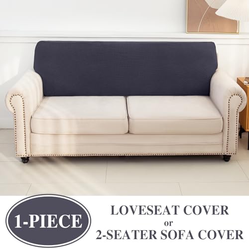 Couch Cushion Cover Loveseat Cover or 2 Seat Sofa Cover Washable Stretch Sectional Sofa Slipcover (Dark Grey / Loveseat Cover)