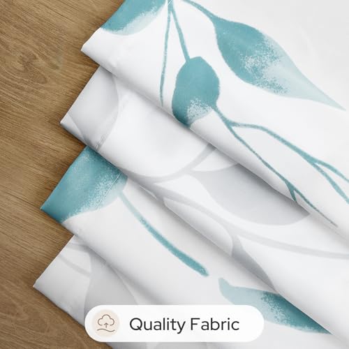 Non-See-Through Teal and White Privacy Sheer Curtains (Leaves-teal / 52"W x 96"L (Pack of 2))