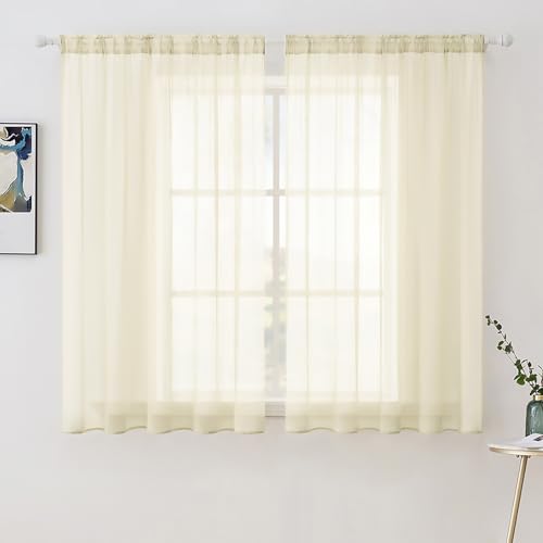 Light Cream Sheer Curtains 54 X 54 Inches (Light Cream / 54"W x 54"L (Pack of 2))