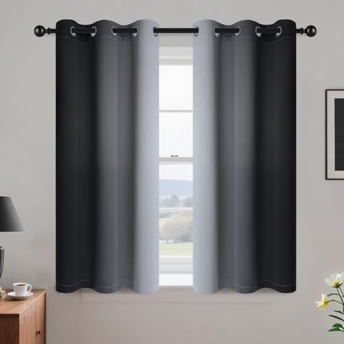 Ombre Curtains Black and Greyish White for Living Room (42"W x 45"L (Pack of 2) / Black)