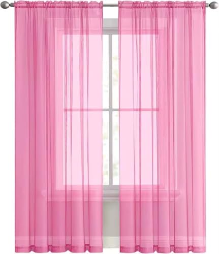 Basic Rod Pocket Sheer Voile Window Curtain Panels Pink 1 Pair 2 Panels 70 Width 96 Inch Long for Kitchen Bedroom Children Living Room Yard（Pink (Pink / 70"W x 96"L (Pack of 2))