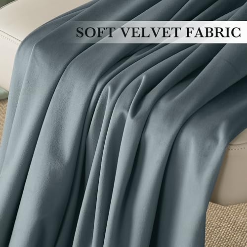 Dusty Blue Velvet Blackout Curtains 90 inches for Bedroom (Dusty Blue / 52"W x 90"L (Pack of 2))