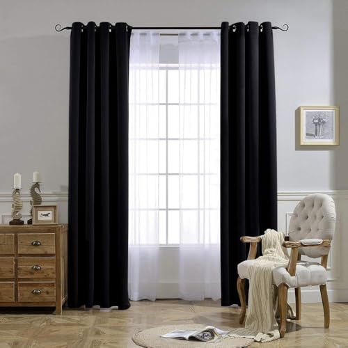 Black Out Curtains for Bedroom 84 Inches Long (Black / 52"W x 84"L (Pack of 2))