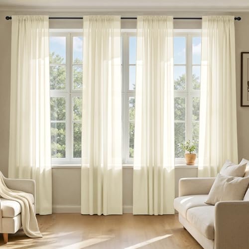 Light Cream Sheer Curtains 102 Inches Long 4 Panels 42 x 102 Inches (42"W x 102"L (Pack of 4) / Light Cream)