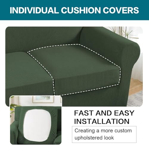 4 Piece Sofa Covers for 3 Cushion Couch Sofa Slipcover Soft Couch Cover for Dogs Washable Furniture Cover with 3 Individual Large Cushion Covers Feature Fabric (L Sofa (3 Cushion) / Bronze Green)