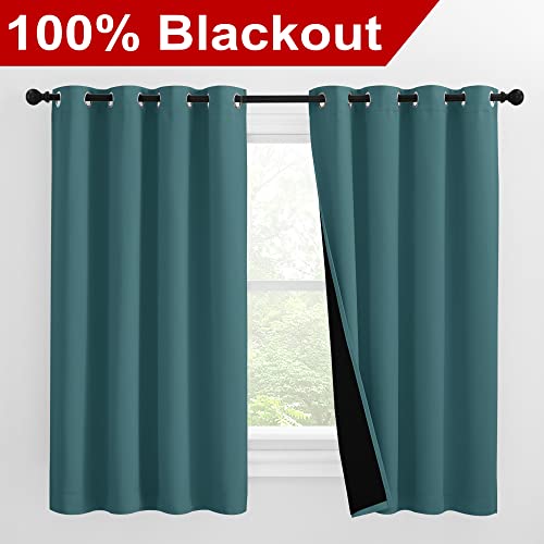 100% Blackout Curtains with Black Liners (Sea Teal / 55"W x 57"L (Pack of 2))