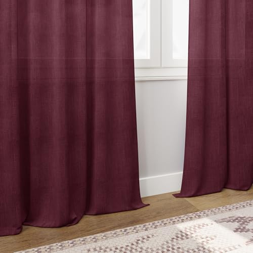 Burgundy Linen Curtains 72 Inch Length for Living Room Semi Sheer Light Filtering Door Drapes 2 Panels Set for Kids Bedroom Light Filtering Back Tab Rod Pocket Modern Farmhouse Decor 52x72 (52"W x 72"L (Pack of 2) / Burgundy)